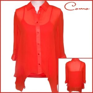 Como Asymmetrical Hem Tomato Red Sheer W/ Cami S